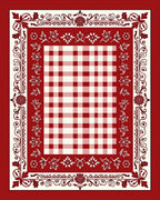 Red White Classic Gingham Floral Border Rug