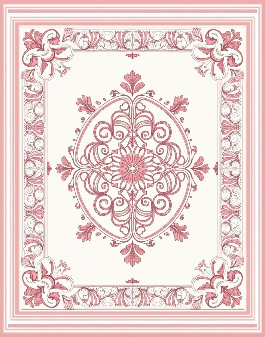 Delicate Pink Floral Medallion Framing Rug