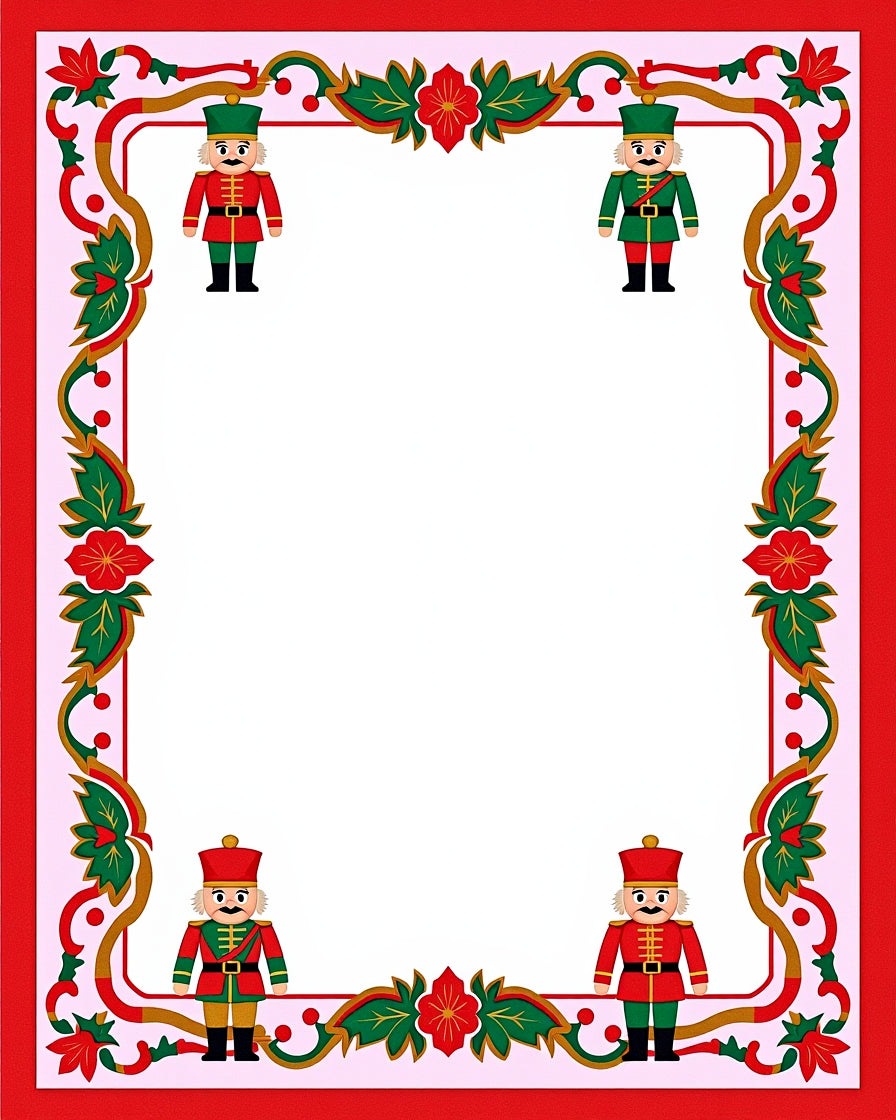 Festive Red Green Nutcracker Border Rug