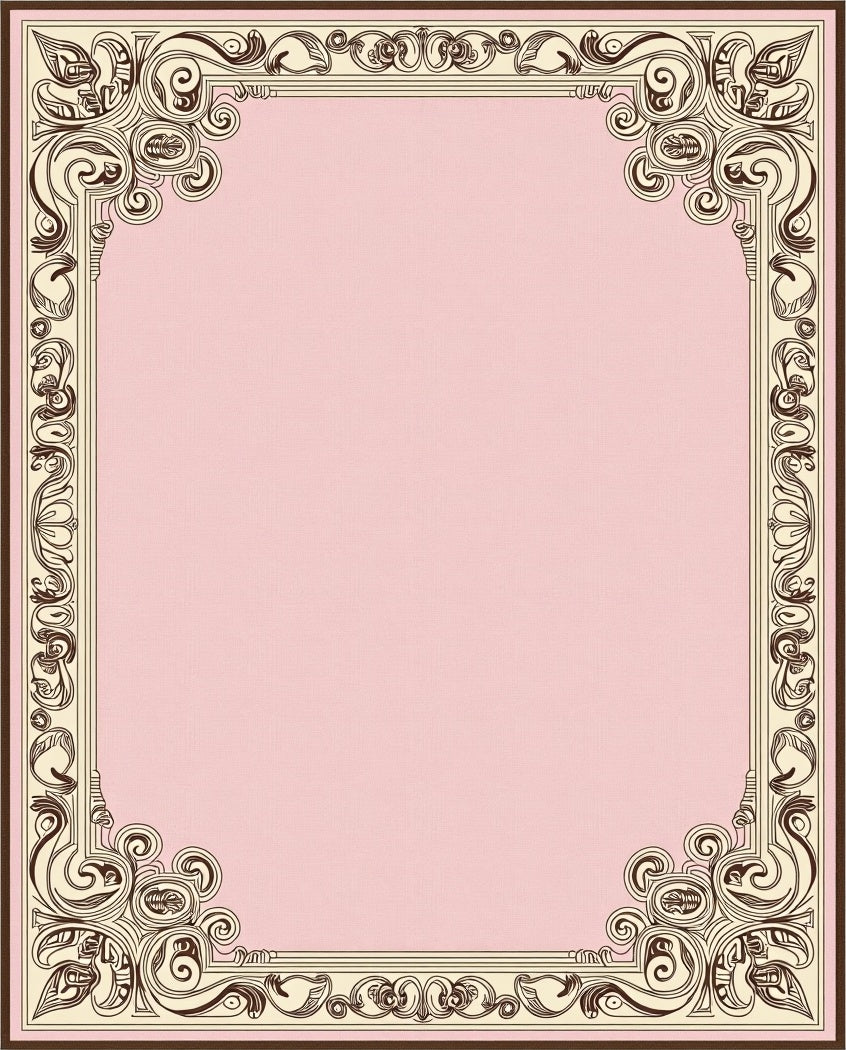 Ornate Pink Scroll Leaf Border Rug