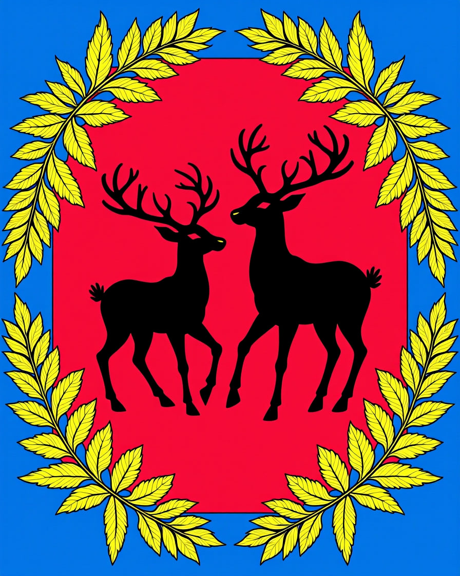 Crimson Red Deer Laurel Wreath Rug