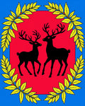 Crimson Red Deer Laurel Wreath Rug