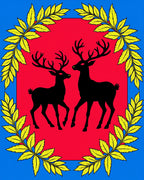 Crimson Red Deer Laurel Wreath Rug