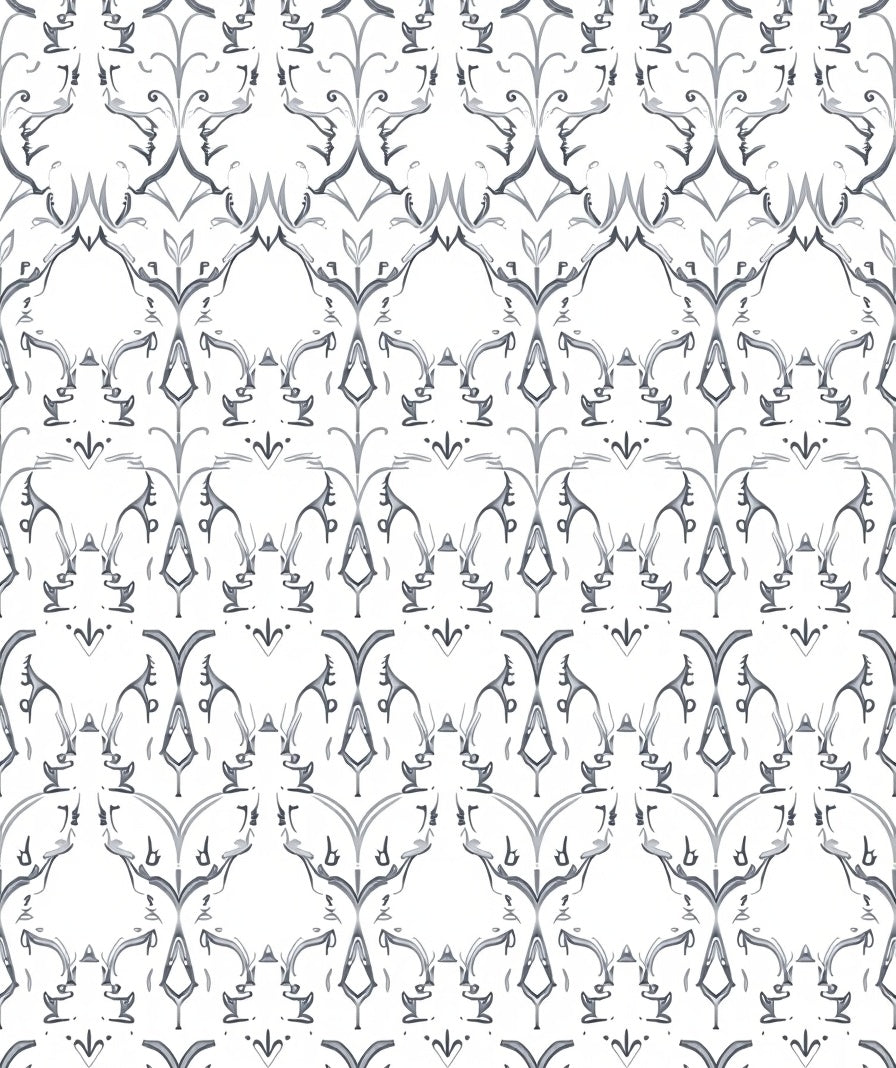 Silver White Elaborate Floral Scroll Rug