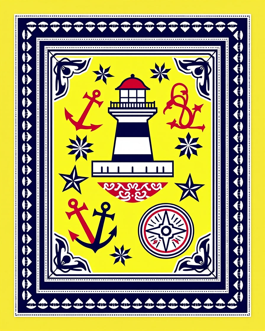 Nautical Lighthouse Anchor Compass Yellow Rug