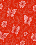 Red Butterfly Floral Vines Rug