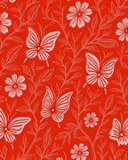 Red Butterfly Floral Vines Rug