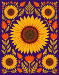 Vibrant Sunflower Folk Art Floral Rug