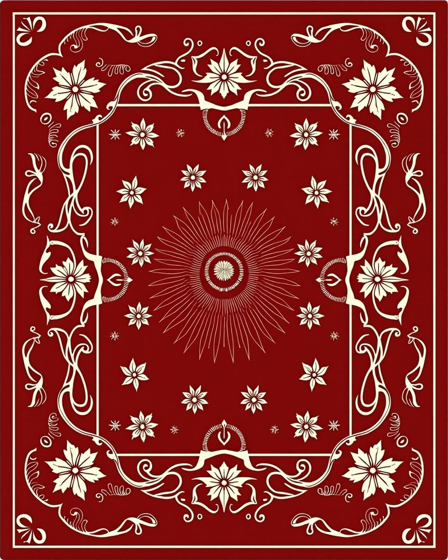 Crimson Floral Sunburst Medallion Rug