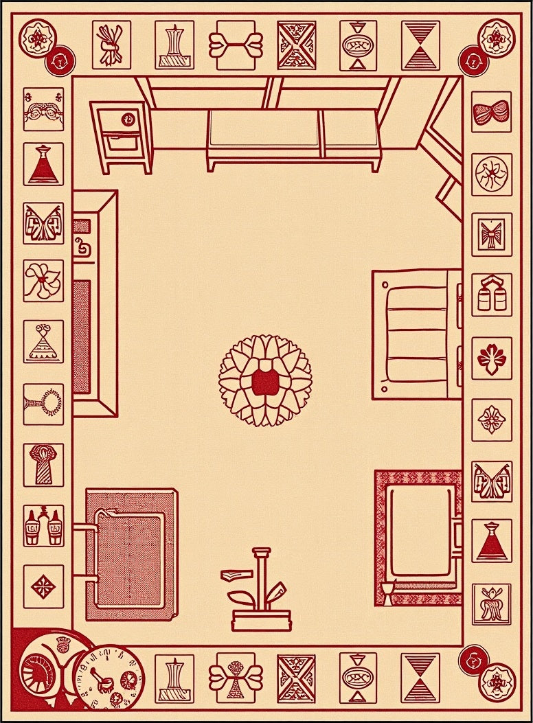 Crimson Floral Geometric Border Rug