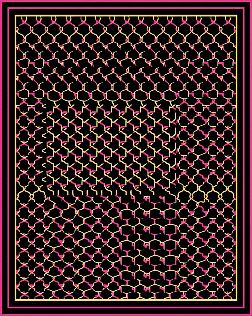 Black Pink Yellow Interlocking Geometric Frame Rug