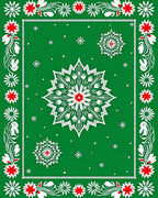 Green White Red Festive Snowflake Medallion Rug