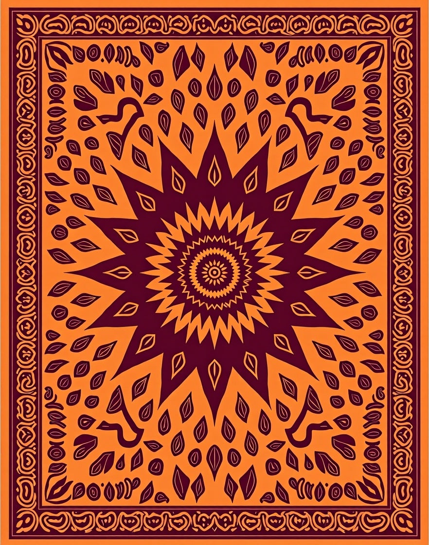 Orange Marigold Sunburst Paisley Border Rug