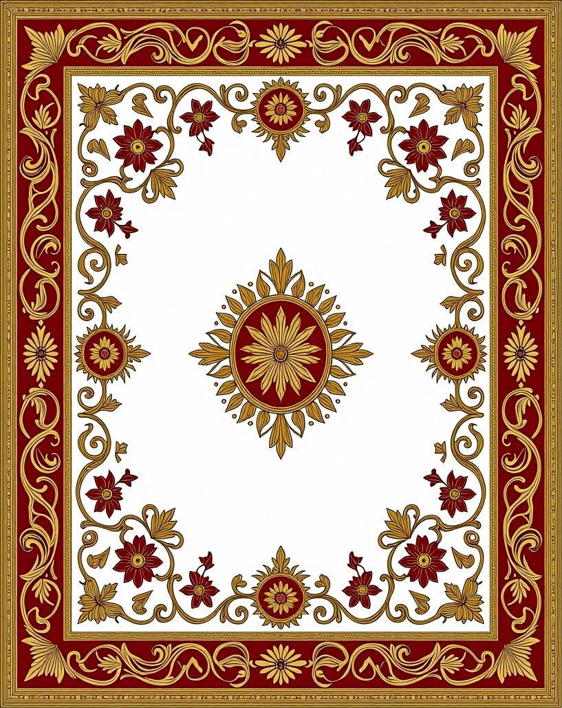 Crimson Gold Floral Medallion Border Rug