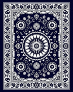 Traditional Navy and White Medallion Rug