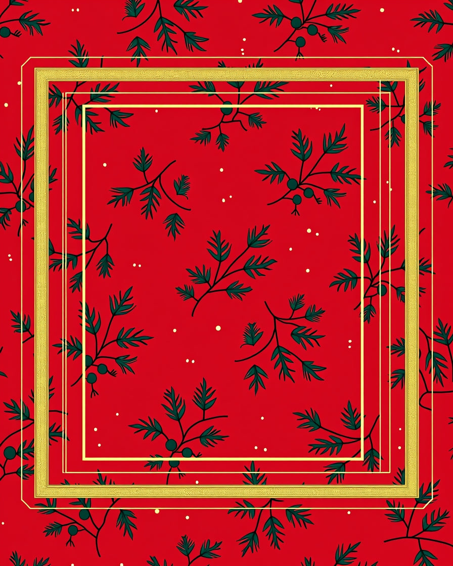 Festive Red Green Berry Branch Frame Rug