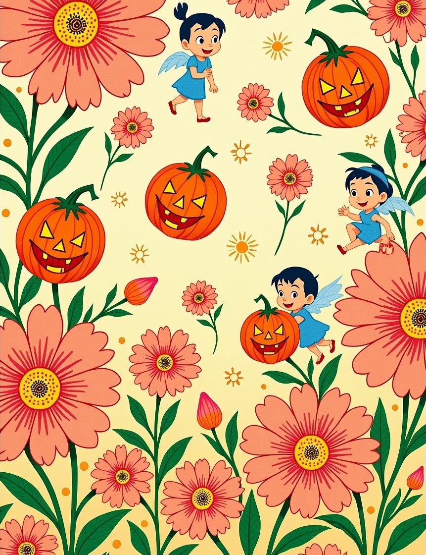 Whimsical Orange Pumpkin Fairy Garden Rug