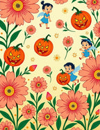 Whimsical Orange Pumpkin Fairy Garden Rug