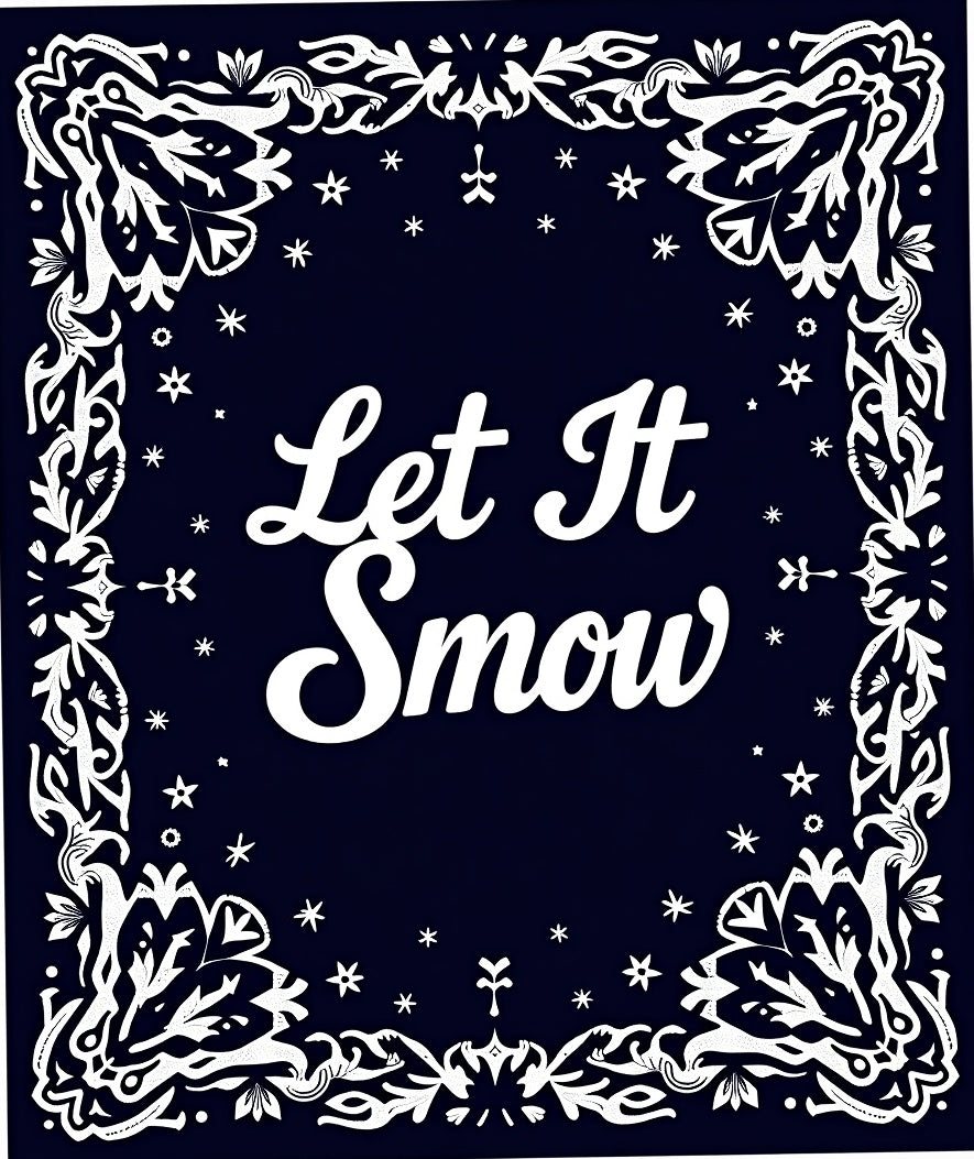 Ornate White Flourish Navy Snowflakes Rug