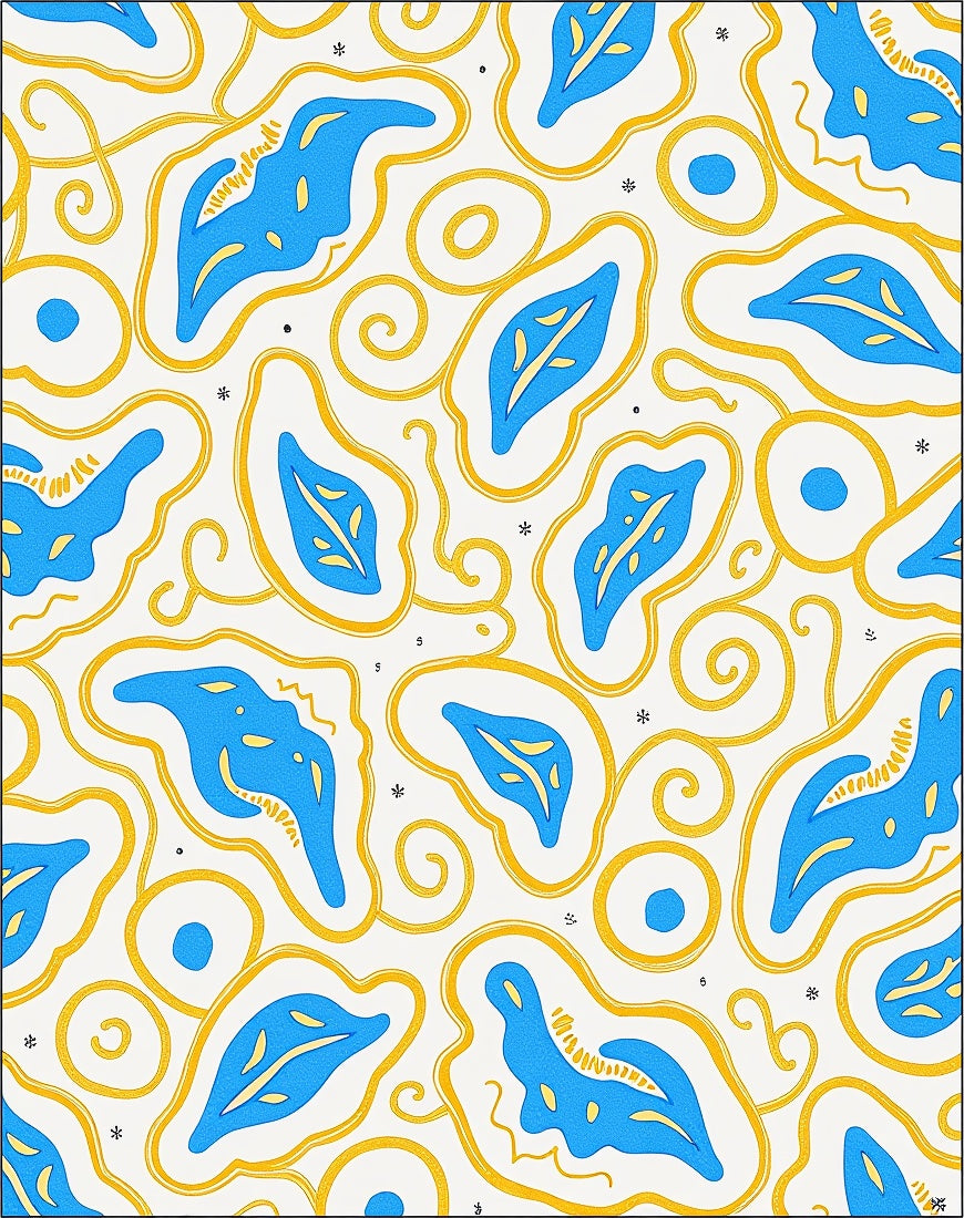 Mid-Century Abstract Blue Yellow Shapes Rug