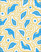 Mid-Century Abstract Blue Yellow Shapes Rug