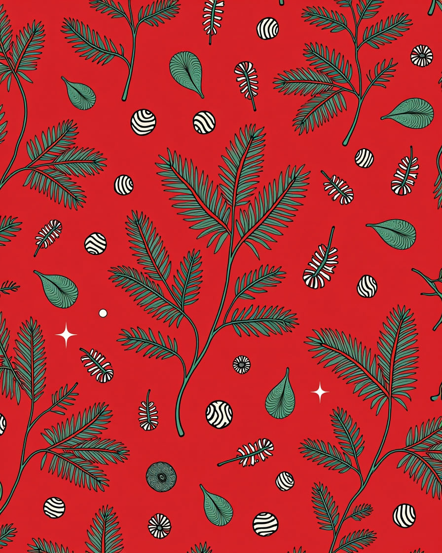 Crimson Evergreen Fern Botanical Arrangement Rug
