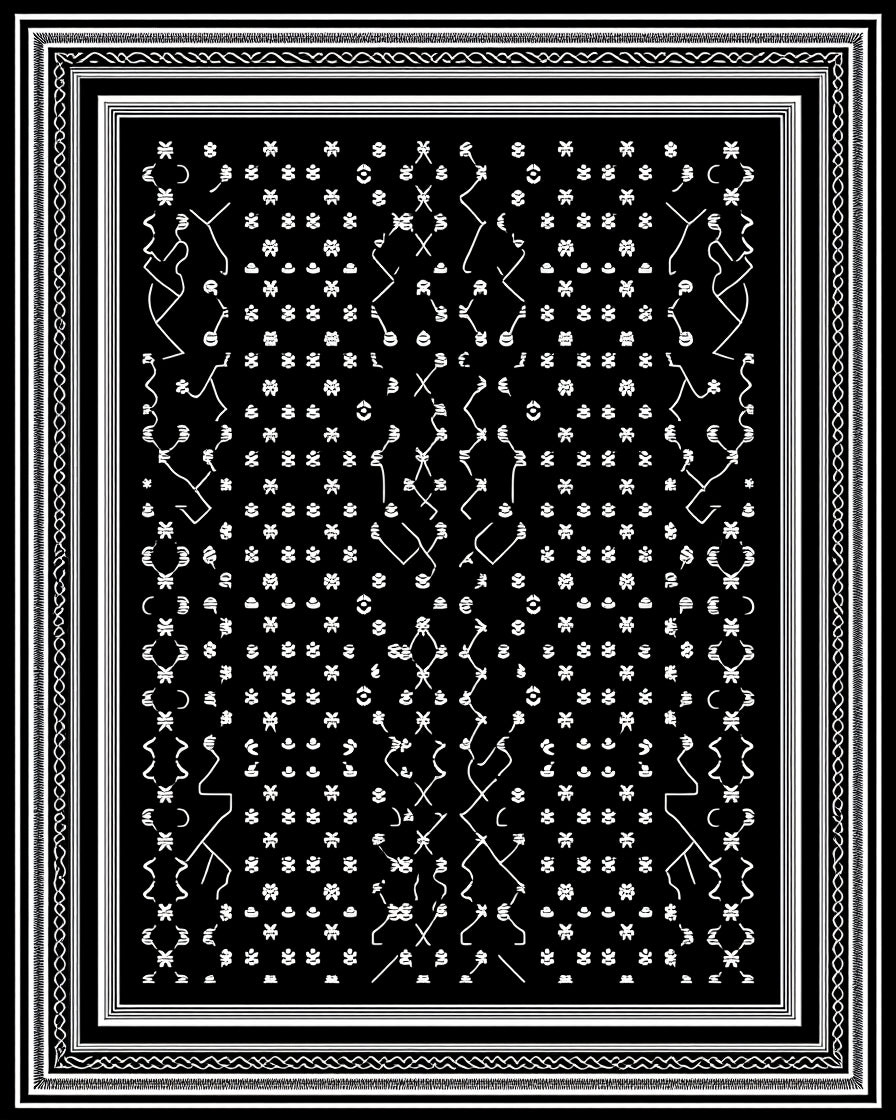 Black White Folk Art Figures Rug