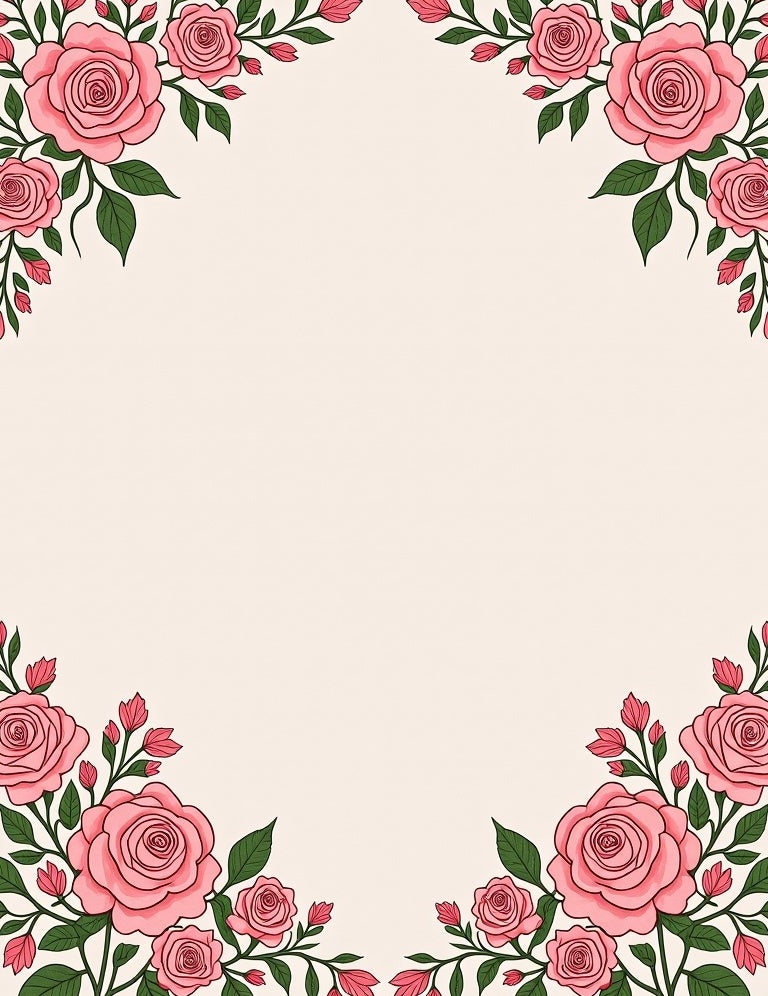 Pink Rose Garden Border Rug
