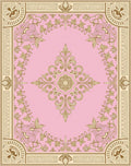 Gold Floral Vine Detailed Pink Rug