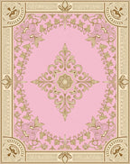 Gold Floral Vine Detailed Pink Rug