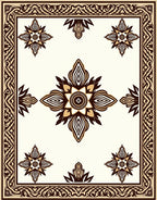 Cream Brown Floral Medallion Border Rug
