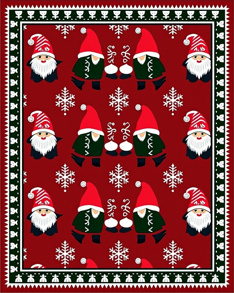 Christmas Gnome Red Snowflake Festive Rug