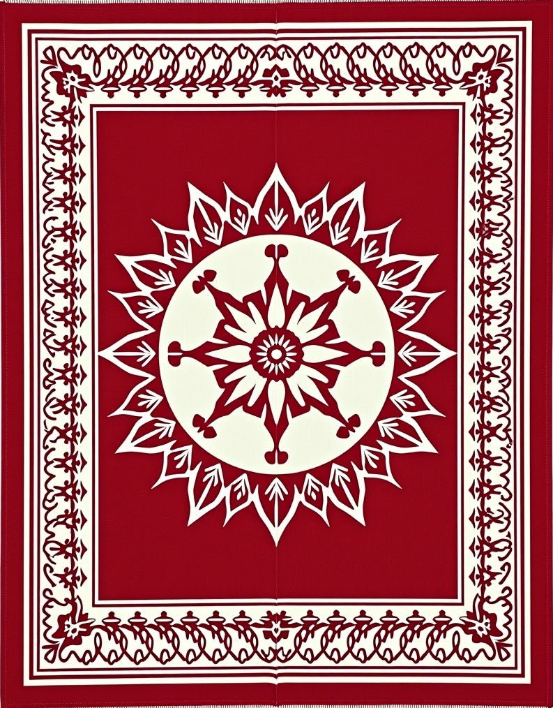 Crimson Cream Radial Medallion Frame Rug