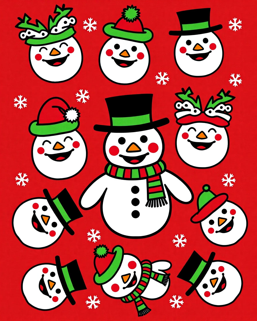 Festive Snowman Red Christmas Snowflakes Rug