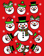 Festive Snowman Red Christmas Snowflakes Rug