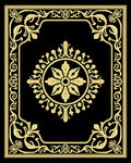 Golden Black Floral Border Medallion Rug