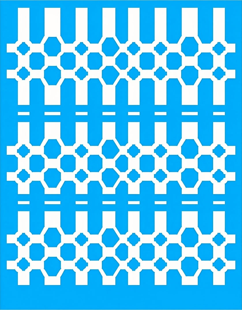 Bold Blue Octagon Geometric Grid Rug