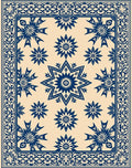 Navy Blue Floral Medallion Border Runner Rug