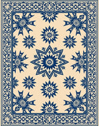 Navy Blue Floral Medallion Border Runner Rug