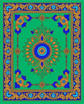 Vibrant Green Gold Blue Medallion Rug
