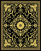 Black and Gold Floral Medallion Rug