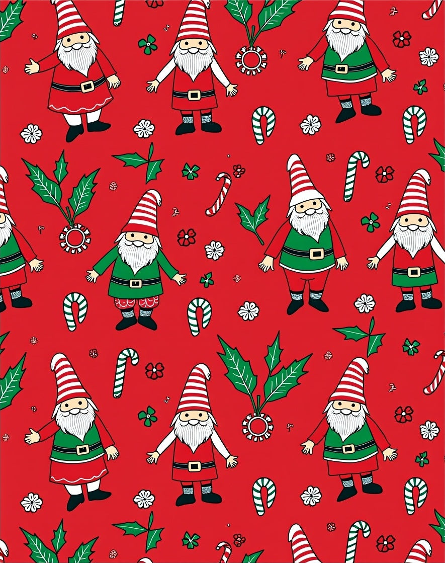 Festive Christmas Gnomes Candy Cane Holly Rug