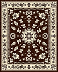 Rich Brown Cream Floral Medallion Border Rug