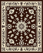 Rich Brown Cream Floral Medallion Border Rug