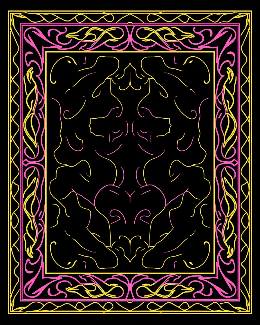 Pink yellow ornate symmetry Rug