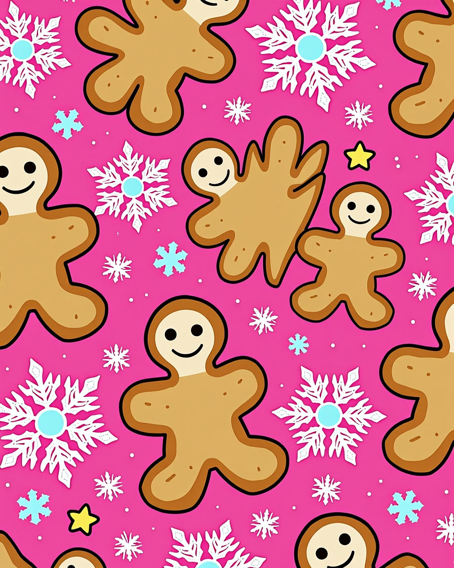 Pink Gingerbread Snowflakes Christmas Rug