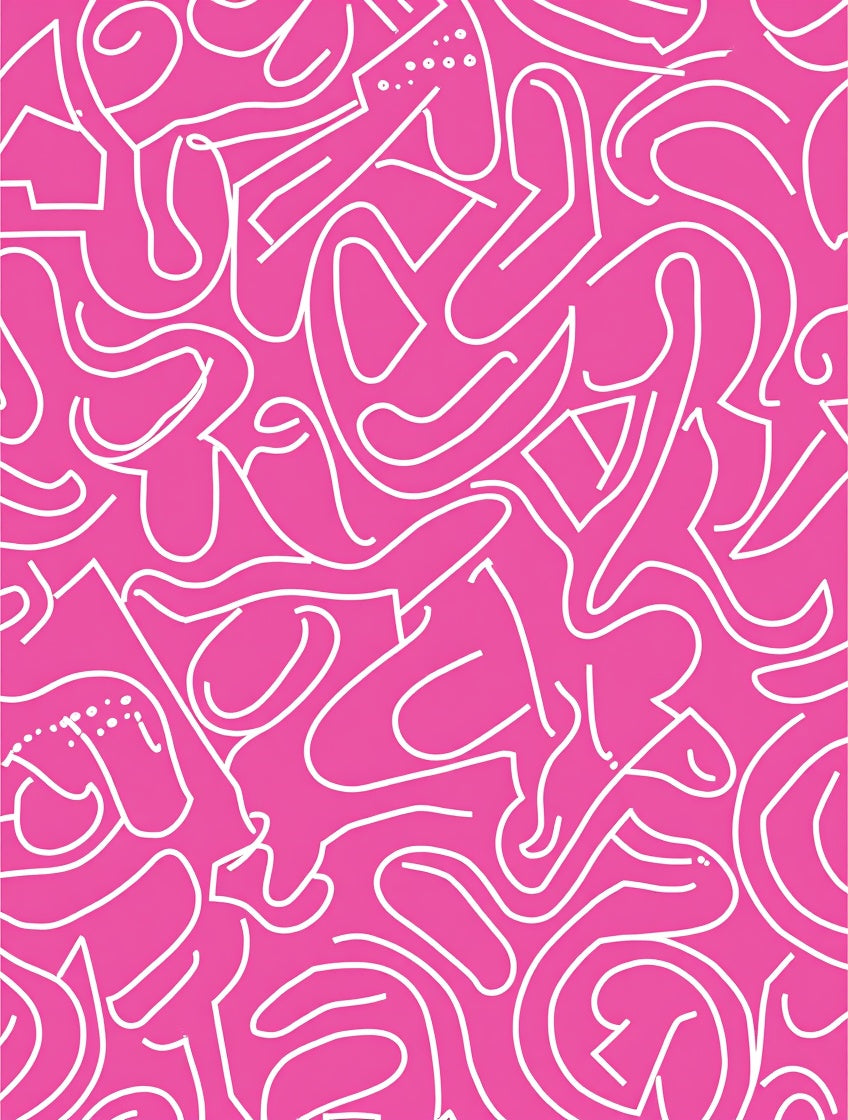 Vibrant Pink Dynamic Line Art Rug