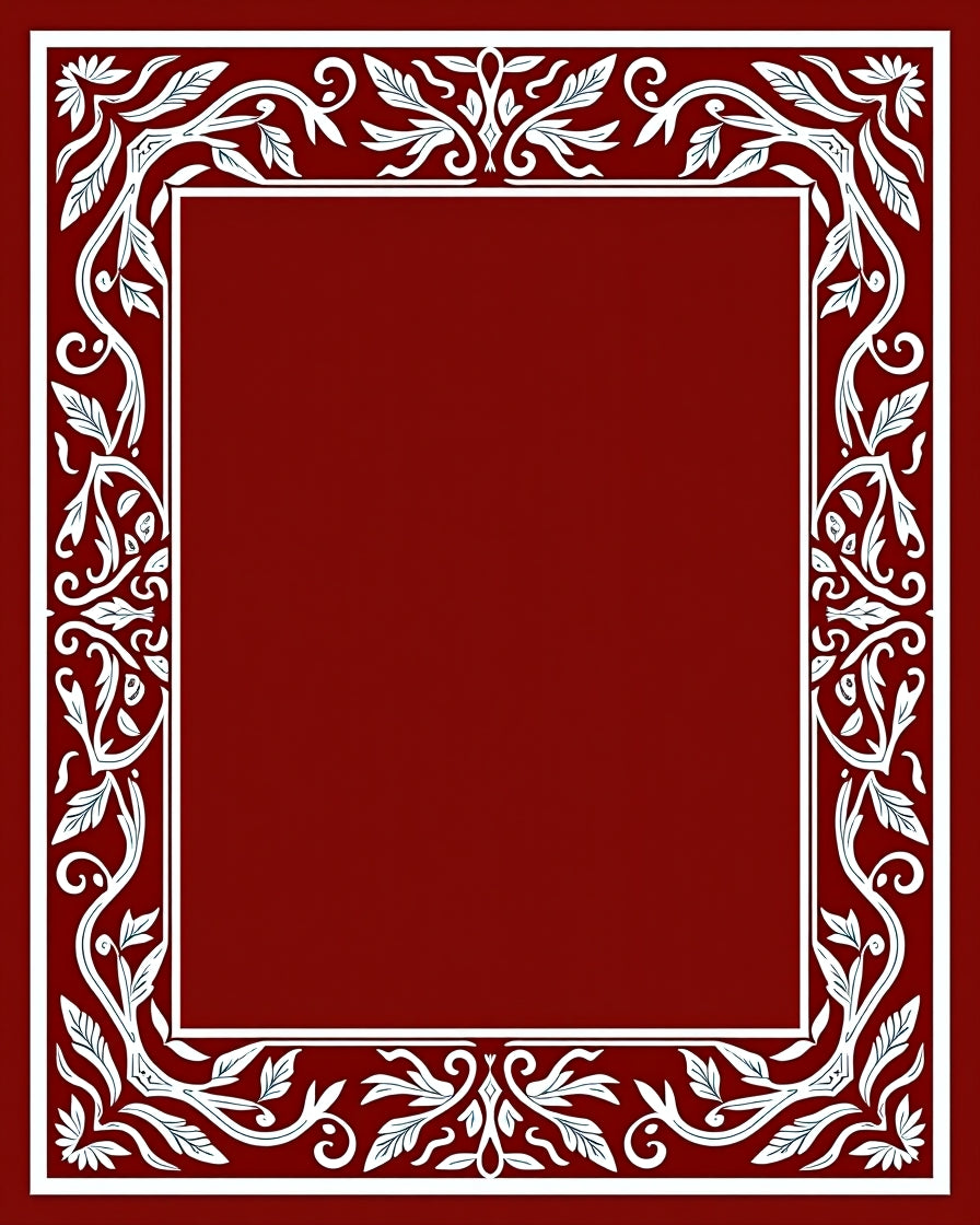 Ornate Red Leaf Vine Border Rug