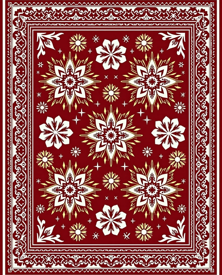 Crimson Floral Medallion Bordered Rug