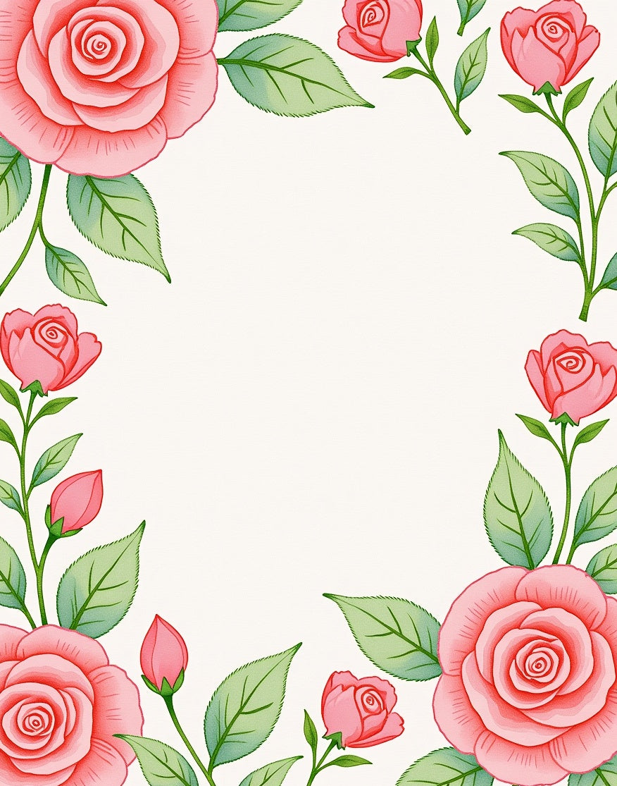 Pink Rose Floral Border Art Rug